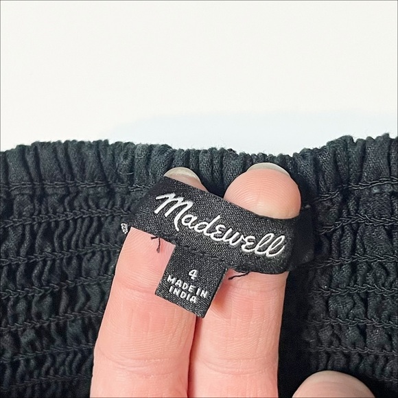 Madewell Linen Cotton Puff Sleeve Mini Dress 4 black minimalist button front - Picture 7 of 13